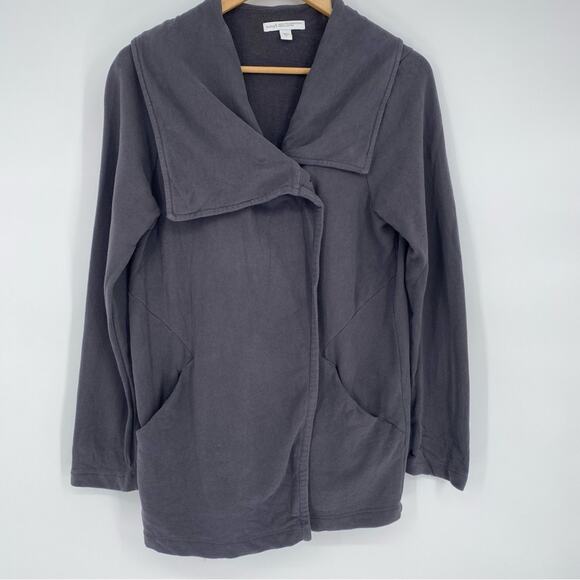 J. Jill Pure Jill Asymmetric Drape Collar Gray Lagenlook Organic Cotton Jacket S - Picture 1 of 8